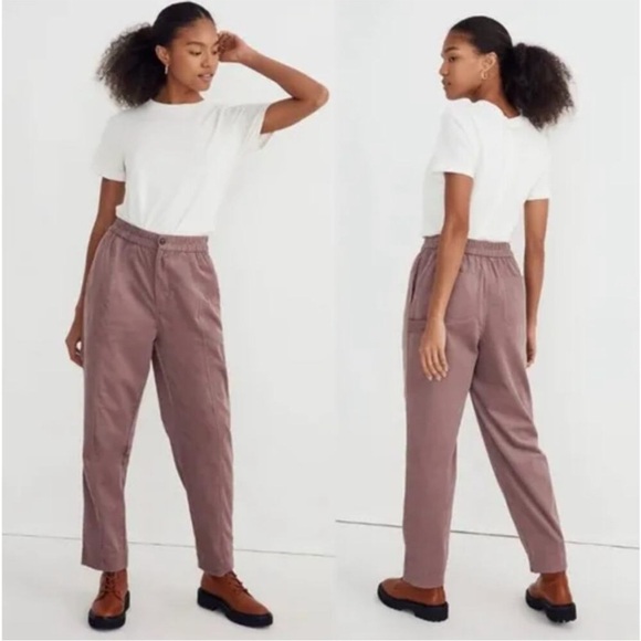 Madewell Corduroy Mauve Elastic Waist Pull On Tapered Pants Fig Purple Cargo - Picture 1 of 6